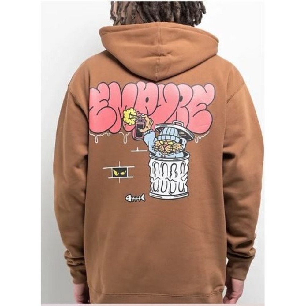 Empyre Men's MED‎ Sweatshirt Hoodie Graphic Alley Cat Brown ECU